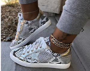 Snakeskin Styled Flat Sneakers - Secret Apparel