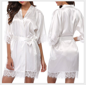 Satin Night Wear Lace Robe - Secret Apparel