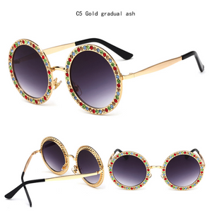 Metal Crystal Studded Sunglasses - Secret Apparel