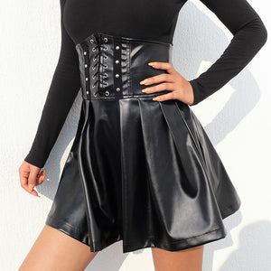 Leather High Waist A-Line Skirt - Secret Apparel