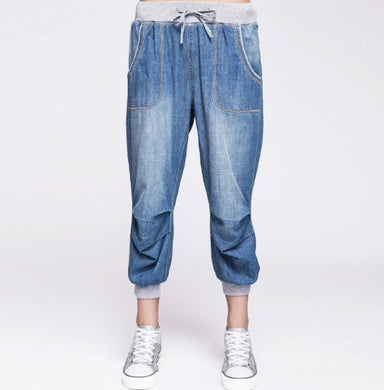 Elastic Waist Cropped Jeans - Secret Apparel