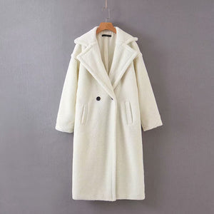 Long Faux Lamb Fur Coat - Secret Apparel