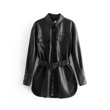 Load image into Gallery viewer, Black PU Leather Shirt Dress - Secret Apparel
