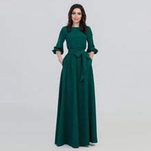 Load image into Gallery viewer, Green Maxi Dress With Round Neck - Secret Apparel
