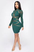 Load image into Gallery viewer, Green Long Sleeve Bodycon Dress - Secret Apparel
