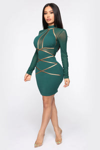 Green Long Sleeve Bodycon Dress - Secret Apparel