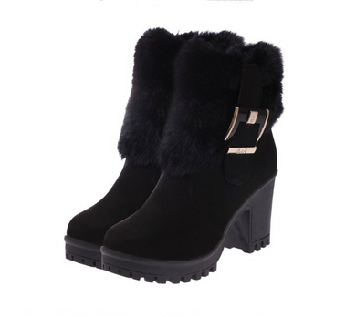 Buckled High Heels Snow Boots - Secret Apparel