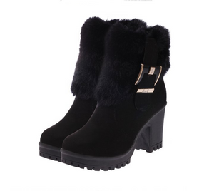 Buckled High Heels Snow Boots - Secret Apparel