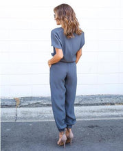 Load image into Gallery viewer, V-Neck Short Sleeve Jumpsuit - Secret Apparel
