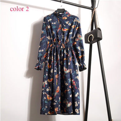 Long Sleeve Floral Print Dress - Secret Apparel