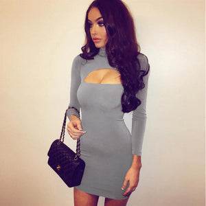 Full Sleeves Black Bodycon Party Dress - Secret Apparel