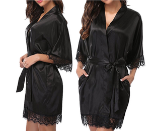 Satin Night Wear Lace Robe - Secret Apparel