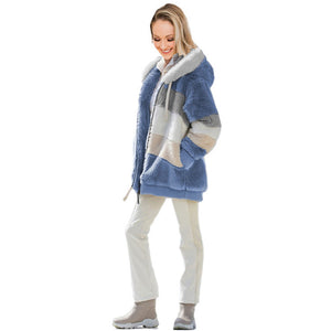 Women's Loose Plush Multicolor Hooded Jacket - Secret Apparel