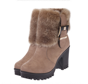 Buckled High Heels Snow Boots - Secret Apparel