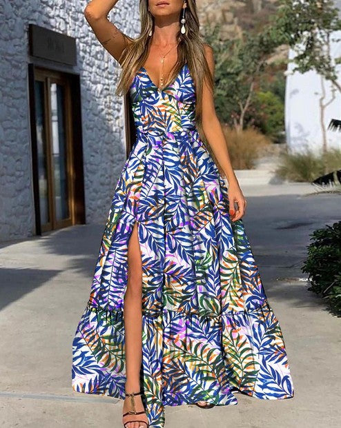 Digital Print Sleeveless Slit Maxi Dress - Secret Apparel