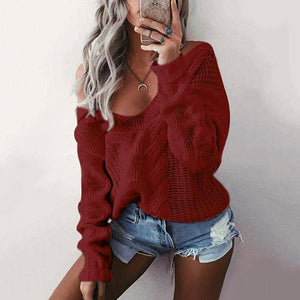 Off Shoulder Knitted Pullover Jumper Sweater - Secret Apparel