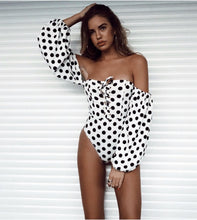 Load image into Gallery viewer, Off Shoulder Polka Dot Bodysuit - Secret Apparel
