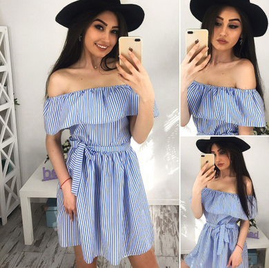 Striped Off Shoulder Dress - Secret Apparel