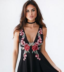 Sleeveless Embroidered V-Neck Dress - Secret Apparel