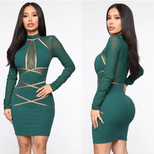 Load image into Gallery viewer, Green Long Sleeve Bodycon Dress - Secret Apparel
