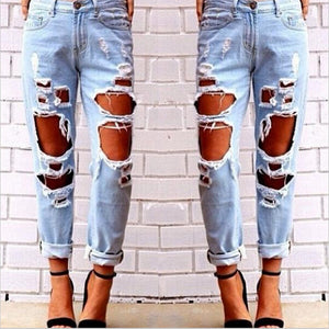 Ripped Boyfriend Jeans Pants - Secret Apparel