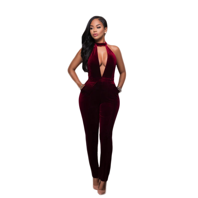 Choker Velvet Jumpsuit - Secret Apparel