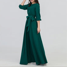 Load image into Gallery viewer, Green Maxi Dress With Round Neck - Secret Apparel
