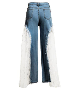 Mesh Wide Jeans Pants - Secret Apparel