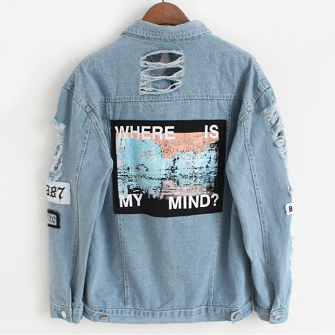 Denim Jacket Printed Patch Shirt - Secret Apparel