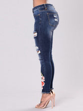 Load image into Gallery viewer, Distressed Embroidered Skinny Jeans - Secret Apparel
