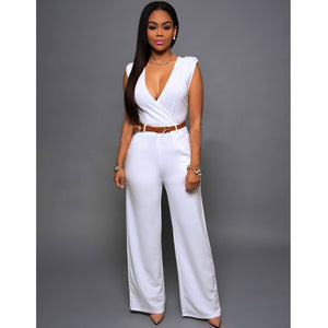 Sleeveless Plunge Neck Wide Leg Jumpsuit - Secret Apparel