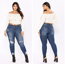 Load image into Gallery viewer, Plus Size Ripped Blue Pants - Secret Apparel
