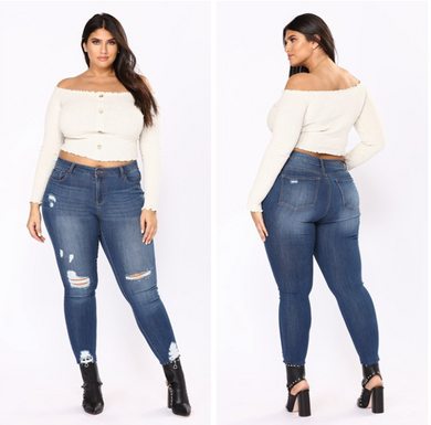 Plus Size Ripped Blue Pants - Secret Apparel