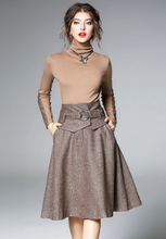 Load image into Gallery viewer, Brown Full Sleeves Skirt Dress - Secret Apparel
