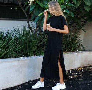 Long Loose Side Slit Dress - Secret Apparel