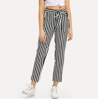 Striped Casual Waist Knot Pants - Secret Apparel