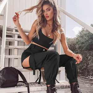 Black Loose Strap Trousers - Secret Apparel