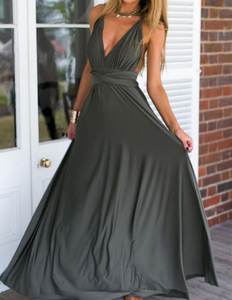 Plunge Tie Waist Maxi Dress - Secret Apparel