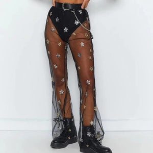 Mesh Star Printed Pants - Secret Apparel