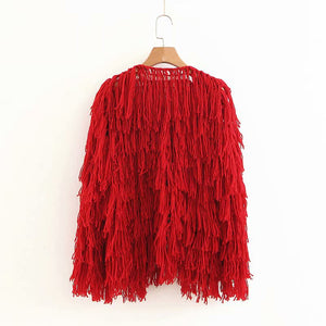 Fringed Openwork Knitted Cardigan Coat - Secret Apparel