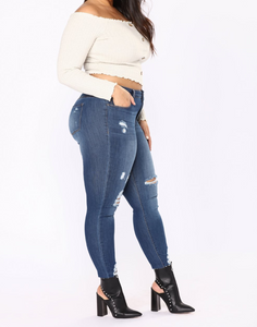 Plus Size Ripped Blue Pants - Secret Apparel