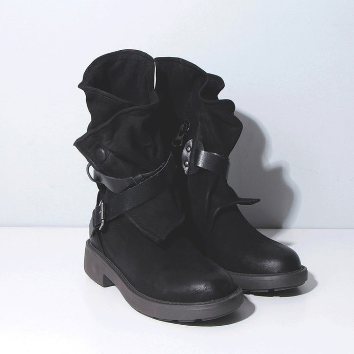 Round Toe Buckled Boots - Secret Apparel