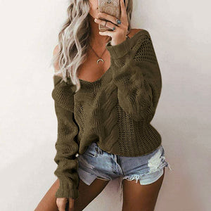 Off Shoulder Knitted Pullover Jumper Sweater - Secret Apparel