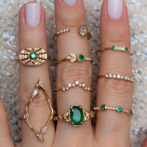 9Pcs Green Stone Rings - Secret Apparel