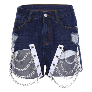 Chains Blue Jeans Short Pants - Secret Apparel