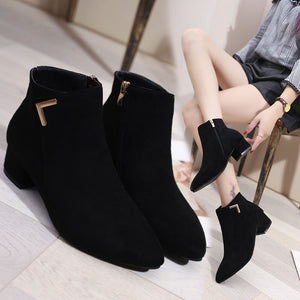 Pointed Low Heel Boots - Secret Apparel