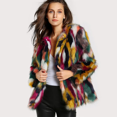 Colourful Faux Fur Coat - Secret Apparel