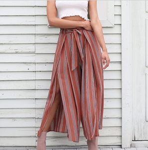 Split leg stripe wide leg pants - Secret Apparel