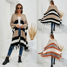 Load image into Gallery viewer, Striped Woollen Cape with Tassels - Secret Apparel
