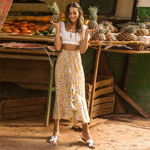 Yellow Side Slit Long Skirt - Secret Apparel